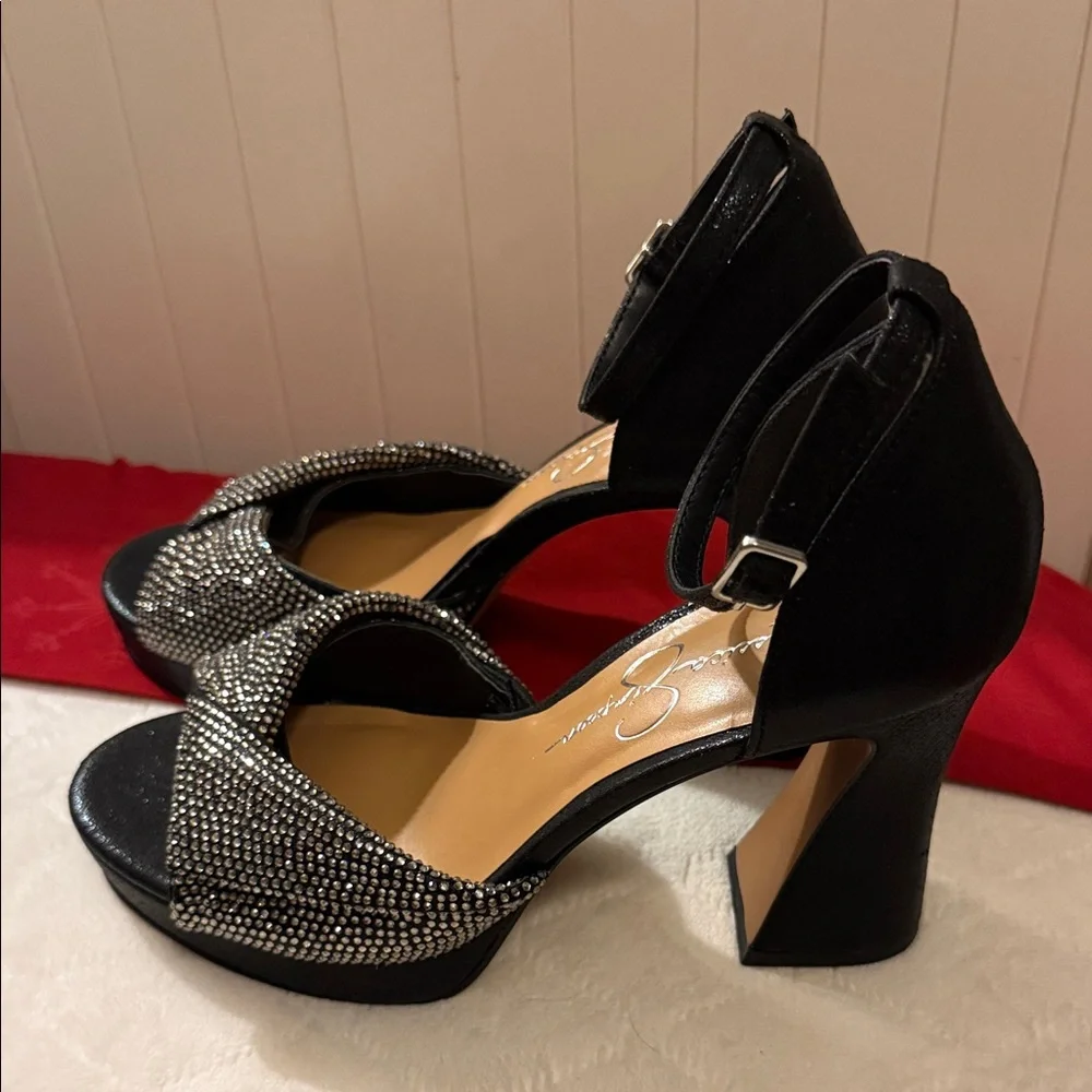 Jessica Simpson Black Crystal Cross-Band Ankle-Strap Heels - Picture 3 of 16